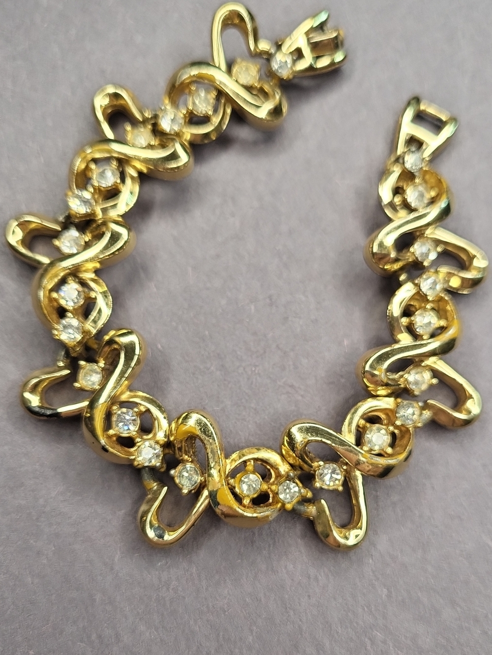 Gold Tone Women's Bracelet with Clear Stones